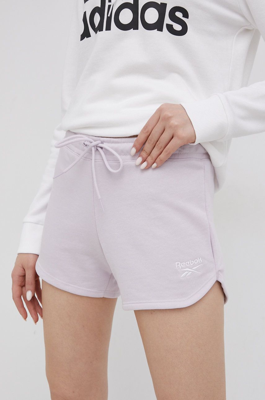 Reebok pantaloni scurti HB2307 femei, culoarea roz, neted, medium waist answear imagine noua