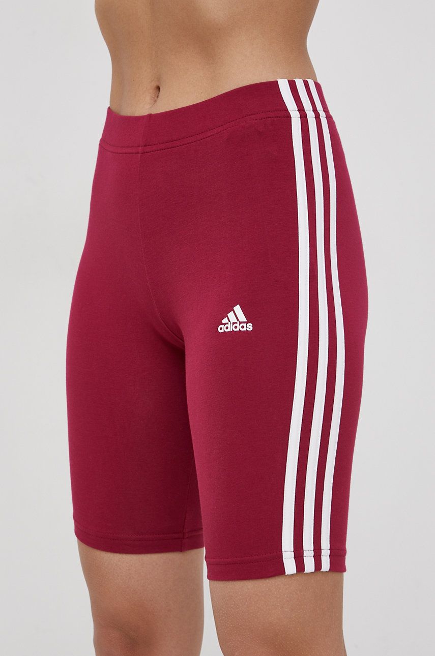 Adidas Pantaloni scurti femei, culoarea roz, material neted, medium waist