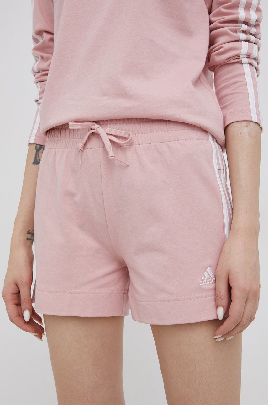 adidas pantaloni scurti HD1809 femei, culoarea roz, neted, high waist adidas imagine noua