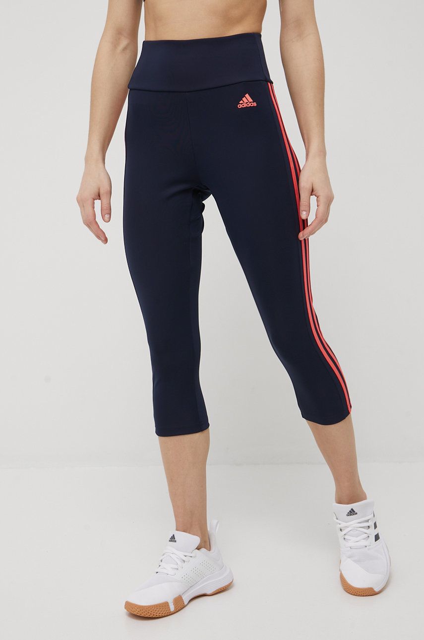 adidas leggins de antrenament 3-stripes femei, culoarea albastru marin, cu imprimeu adidas
