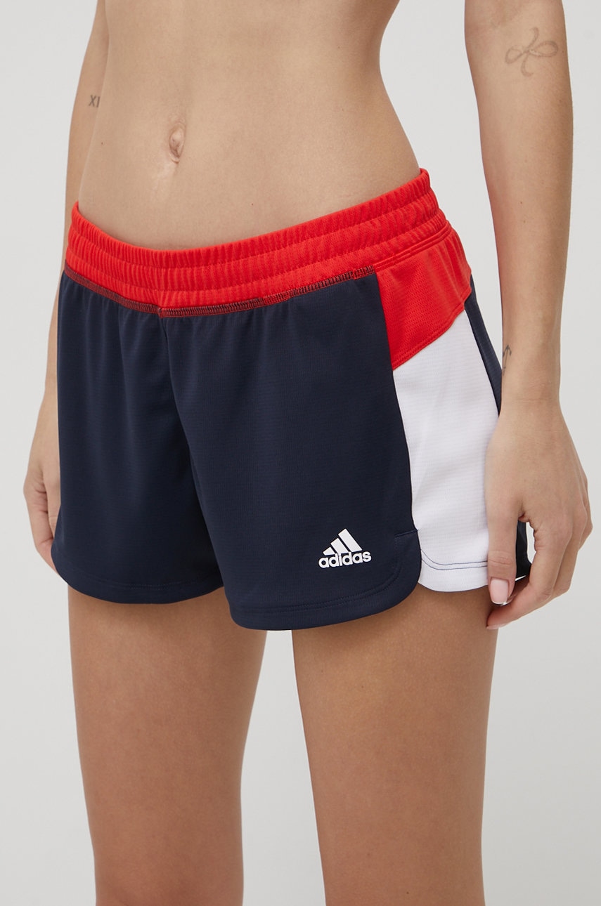 Levně Kraťasy adidas Performance HE6061 dámské, tmavomodrá barva, vzorované, medium waist