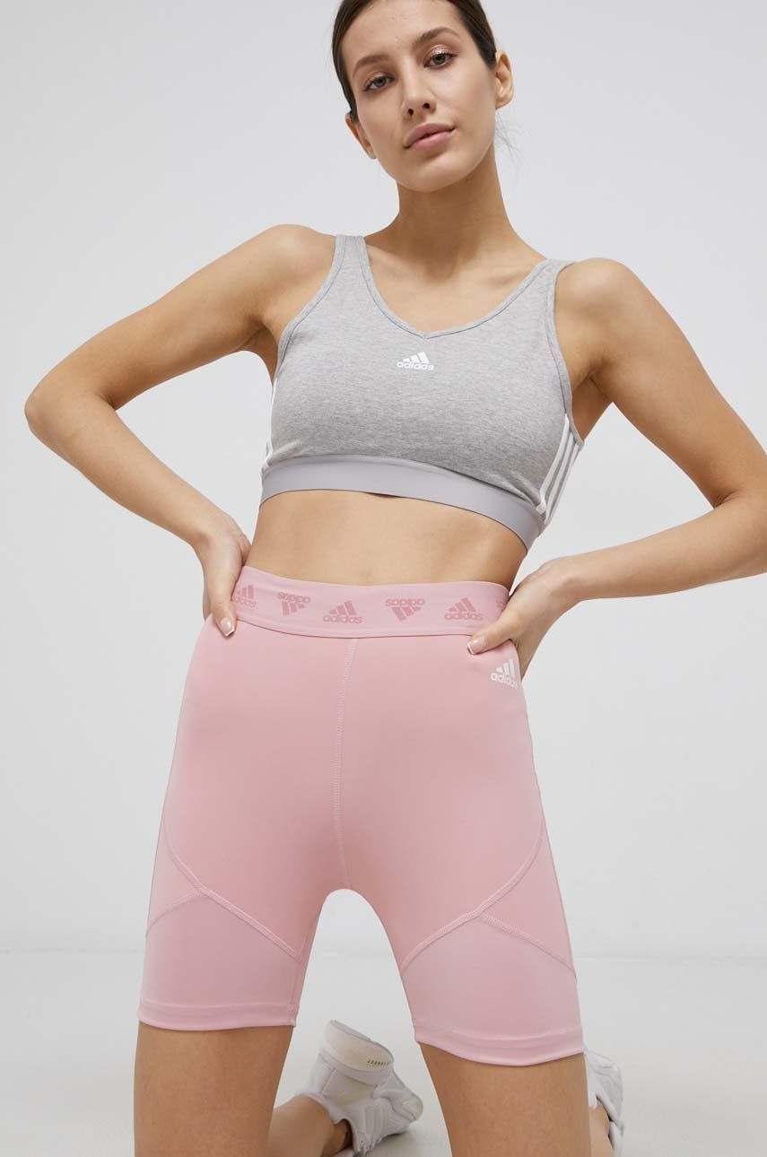 adidas Performance pantaloni scurți de antrenament HG8507 femei, culoarea roz, neted, high waist