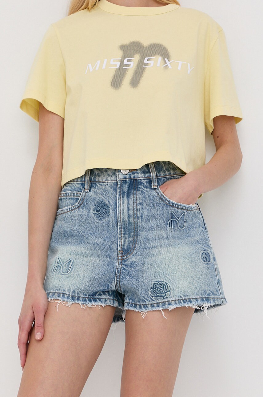 Miss sixty pantaloni scurti jeans femei, culoarea violet, modelator, high waist