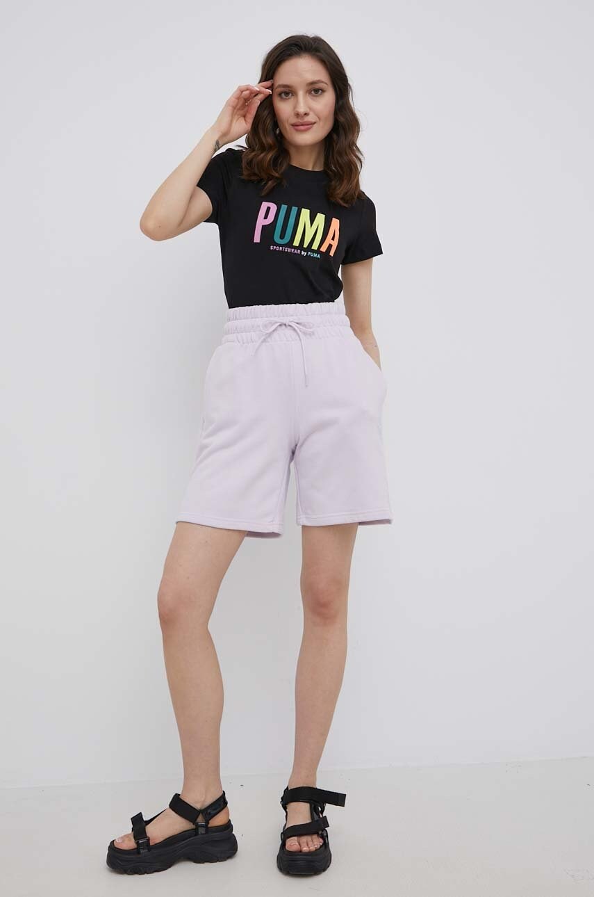 

Шорты Puma 533514 женские цвет фиолетовый однотонные высокая посадка