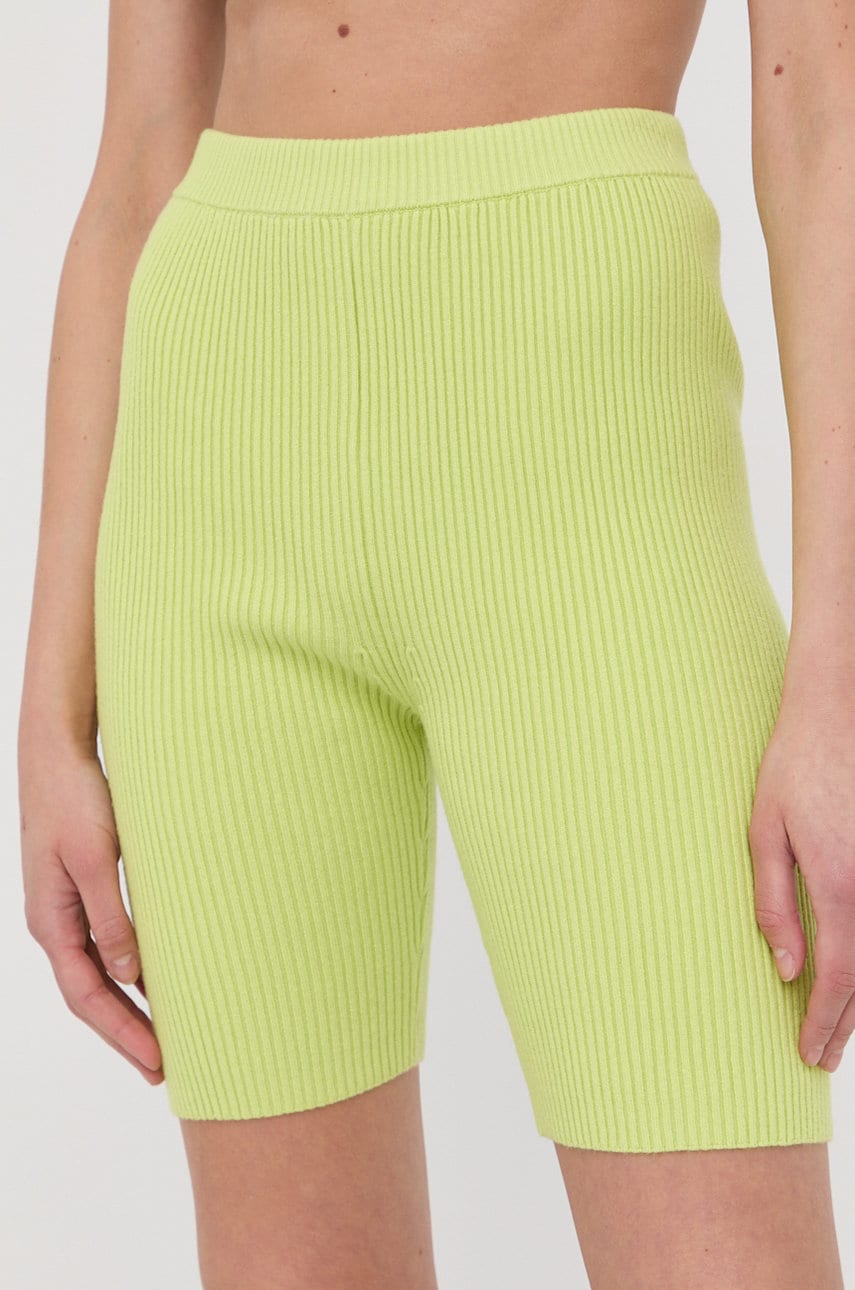 Samsoe samsoe pantaloni scurti femei, culoarea verde, neted, high waist