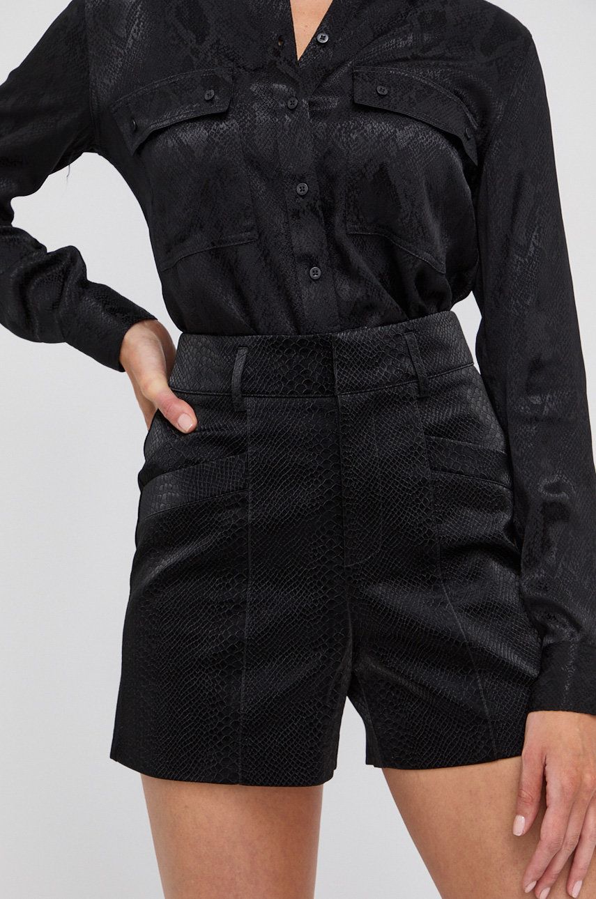 Morgan Pantaloni scurti femei, culoarea negru, material neted, high waist