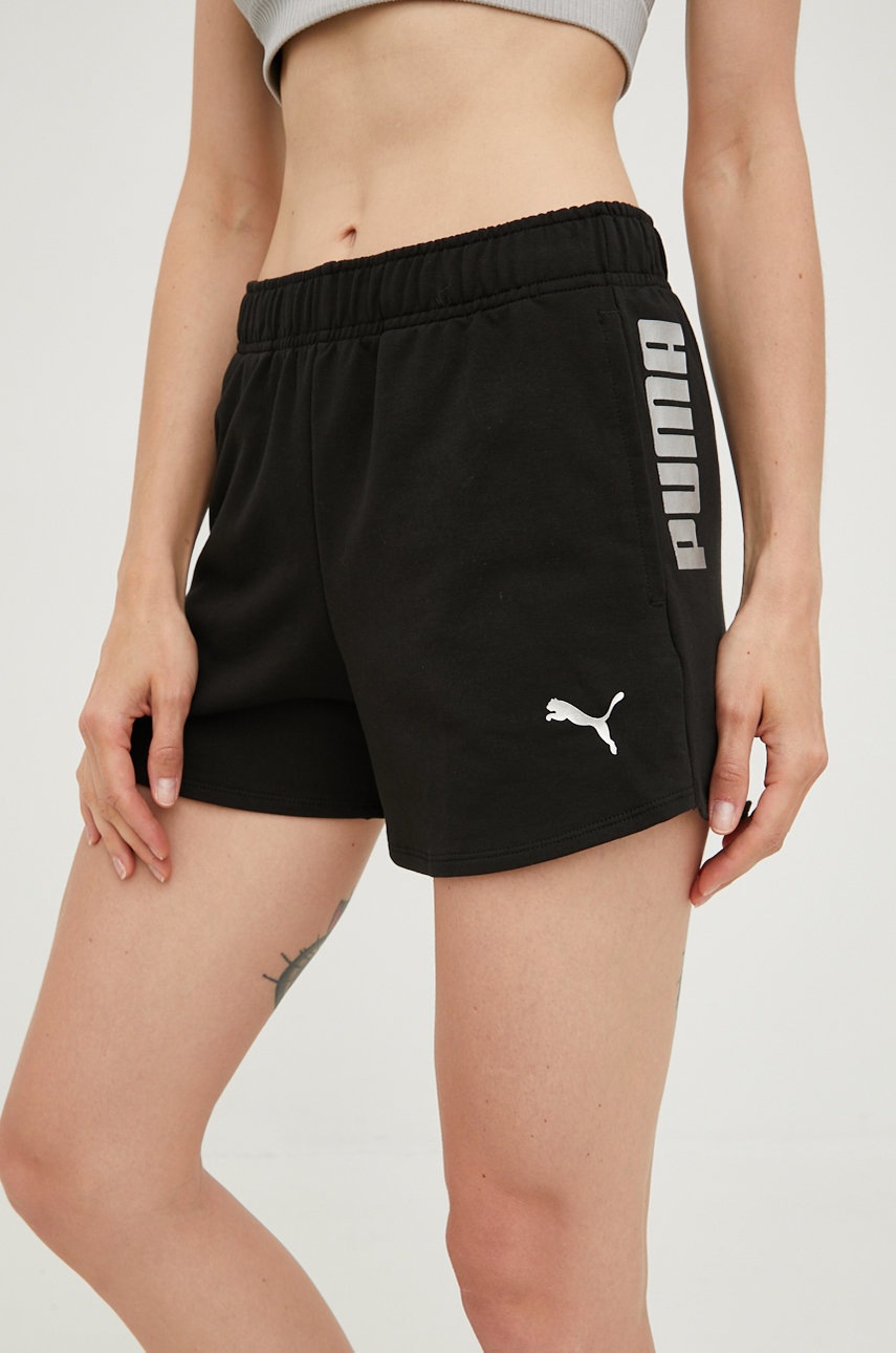 

Шорти для тренувань Puma Rtg жіночі колір чорний з принтом висока посадка