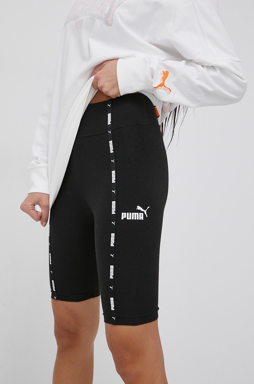 

Къси панталони Puma дамско в черно с апликация с висока талия, Черен