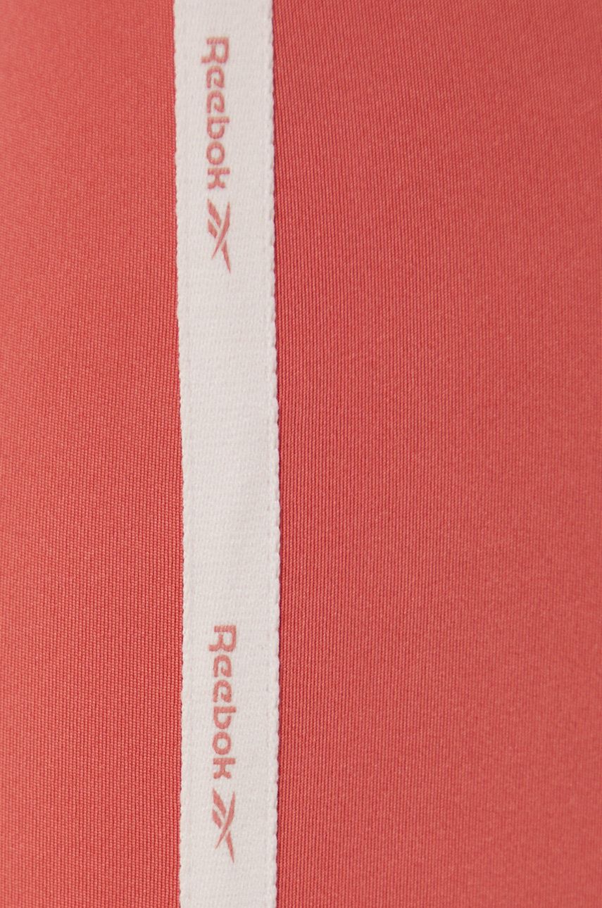 Reebok Pantaloni Scurți De Antrenament Piping HA5725 Femei, Culoarea Portocaliu, Cu Imprimeu, Medium Waist