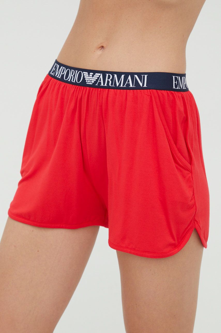 Emporio Armani Underwear szorty damskie kolor czerwony gładkie high waist