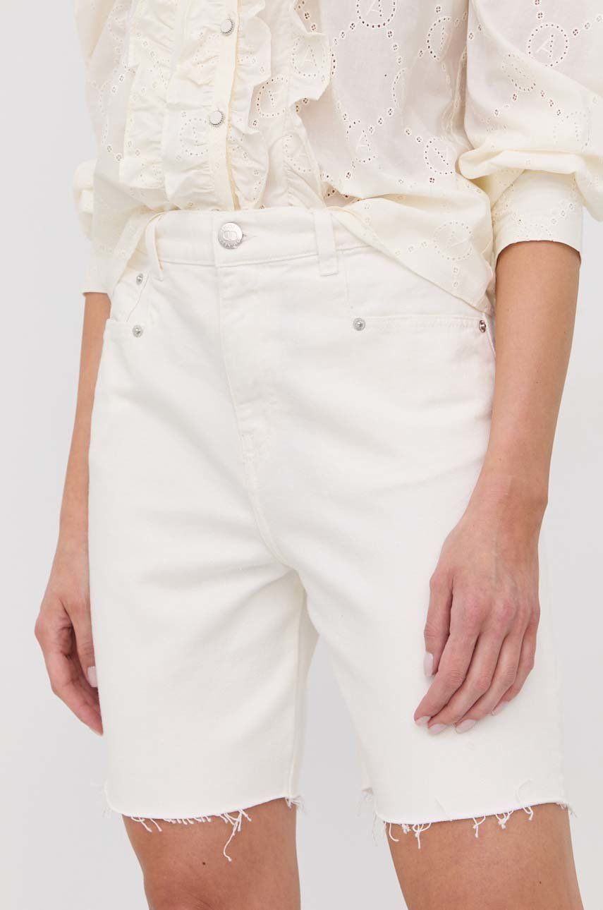 Twinset szorty jeansowe damskie kolor biały gładkie high waist