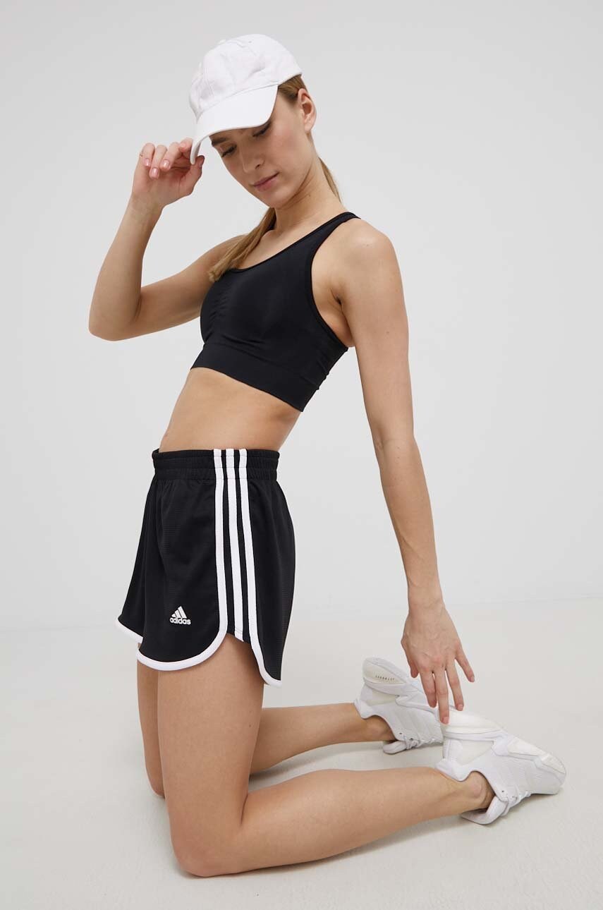 Adidas performance pantaloni scurți de alergare femei, culoarea negru, cu imprimeu, high waist