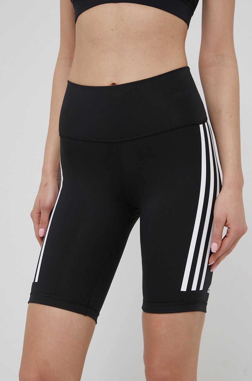 Adidas Performance Pantaloni Scurti De Antrenament Optime Trainicons 3-stripes Femei, Culoarea Negru, Cu Imprimeu, High Waist