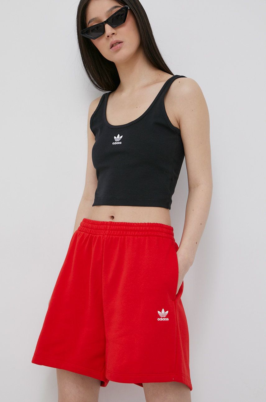 Adidas Originals szorty Adicolor HC0628 damskie kolor czerwony gładkie high waist