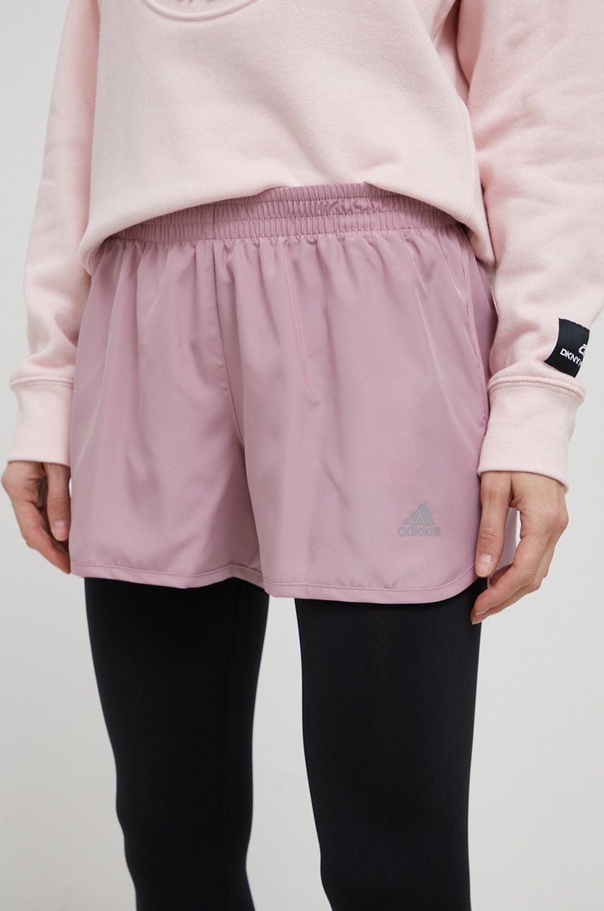 Běžecké šortky adidas Performance HD2810 dámské, růžová barva, hladké, high waist - růžová -  1