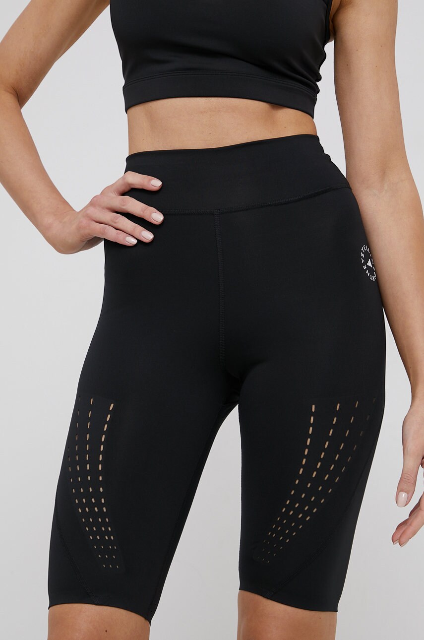 Adidas by stella mccartney pantaloni scurți de antrenament femei, culoarea negru, neted, high waist