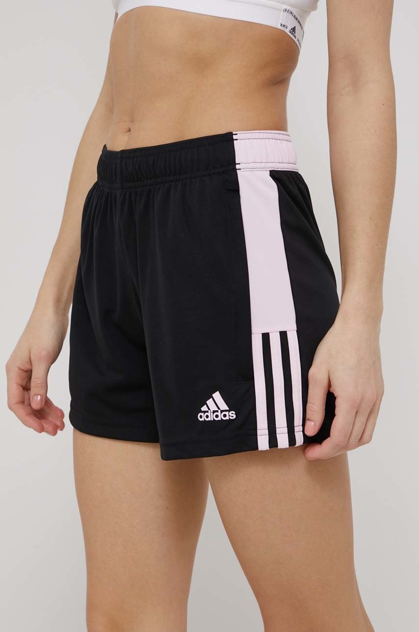 Adidas performance pantaloni scurți de antrenament femei, culoarea negru, cu imprimeu, high waist