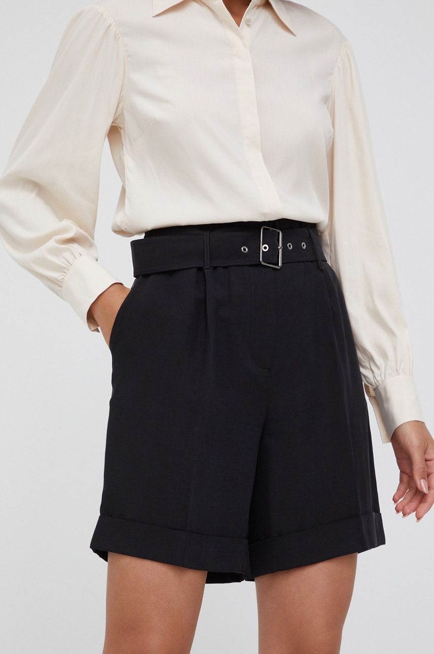 Woolrich pantaloni scurti femei, culoarea negru, neted, high waist ANSWEAR