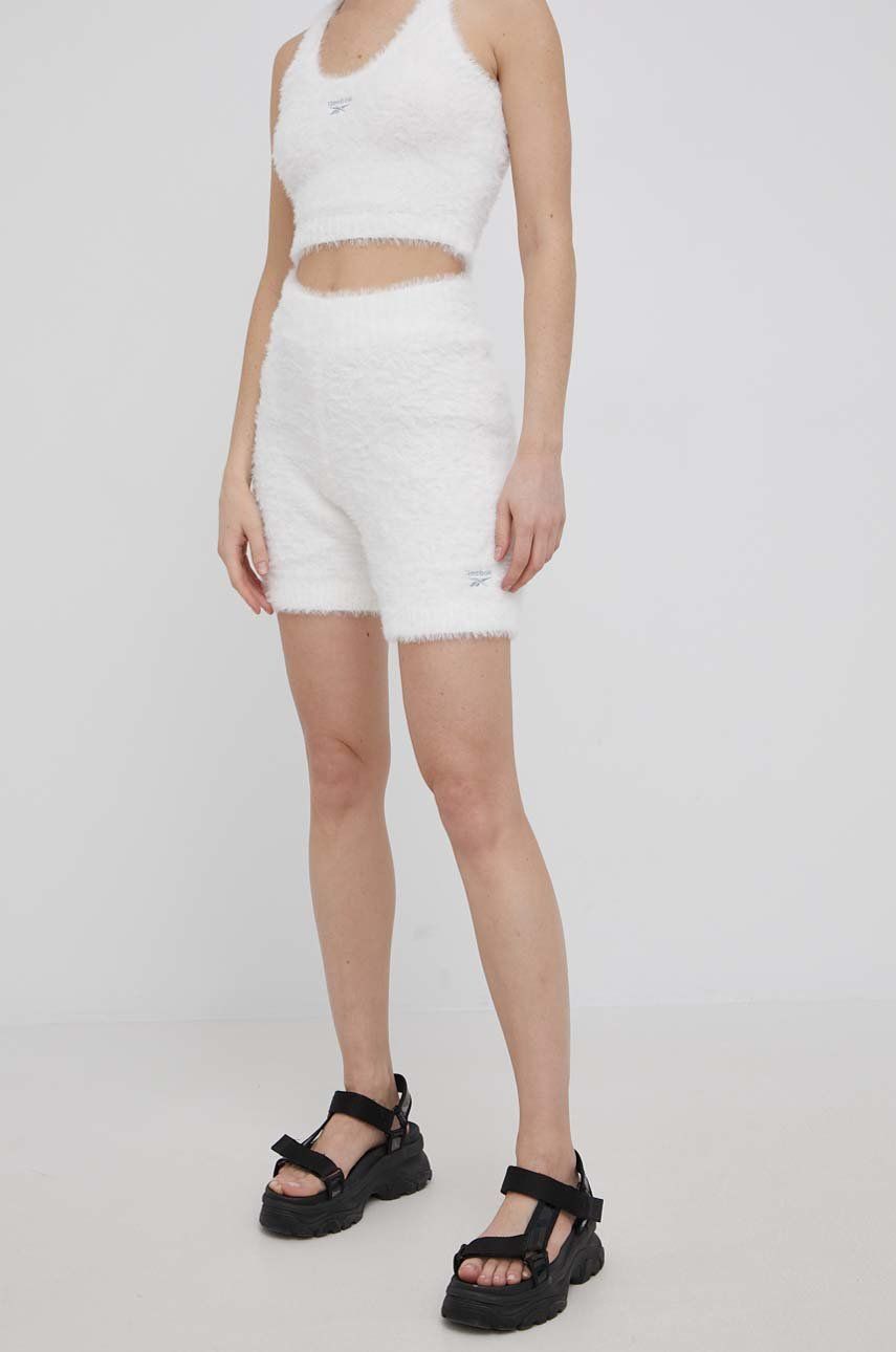 Levně Kraťasy Reebok Classic H58687 dámské, bílá barva, hladké, high waist