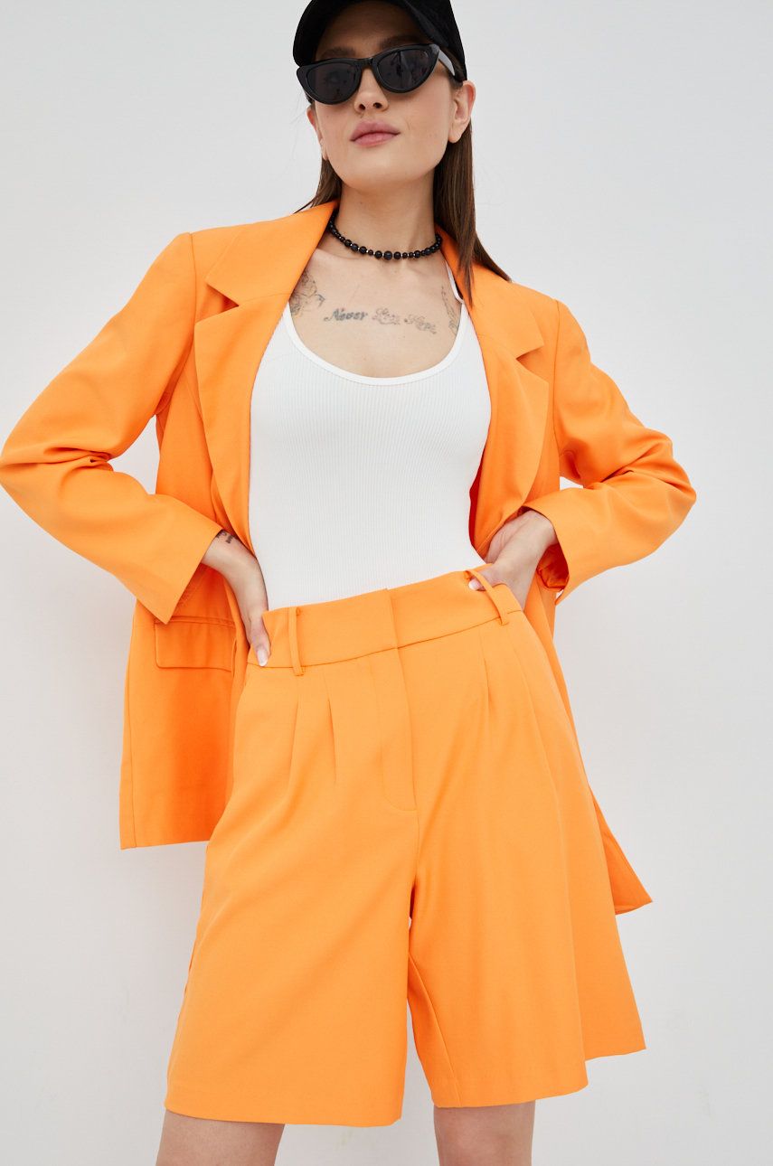 Kraťasy Only dámské, oranžová barva, hladké, high waist - oranžová -  Hlavní materiál: 94% Poly