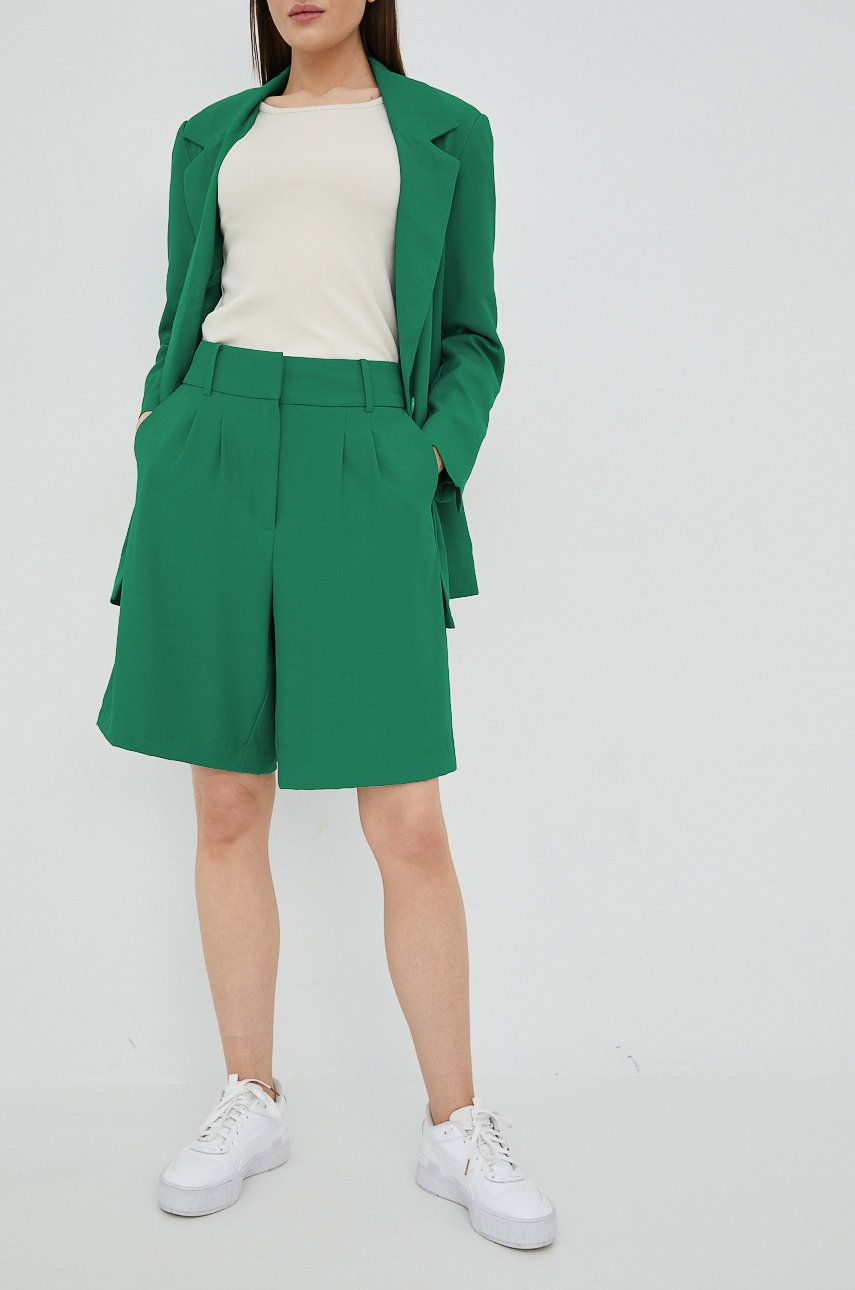 Only szorty damskie kolor zielony gładkie high waist