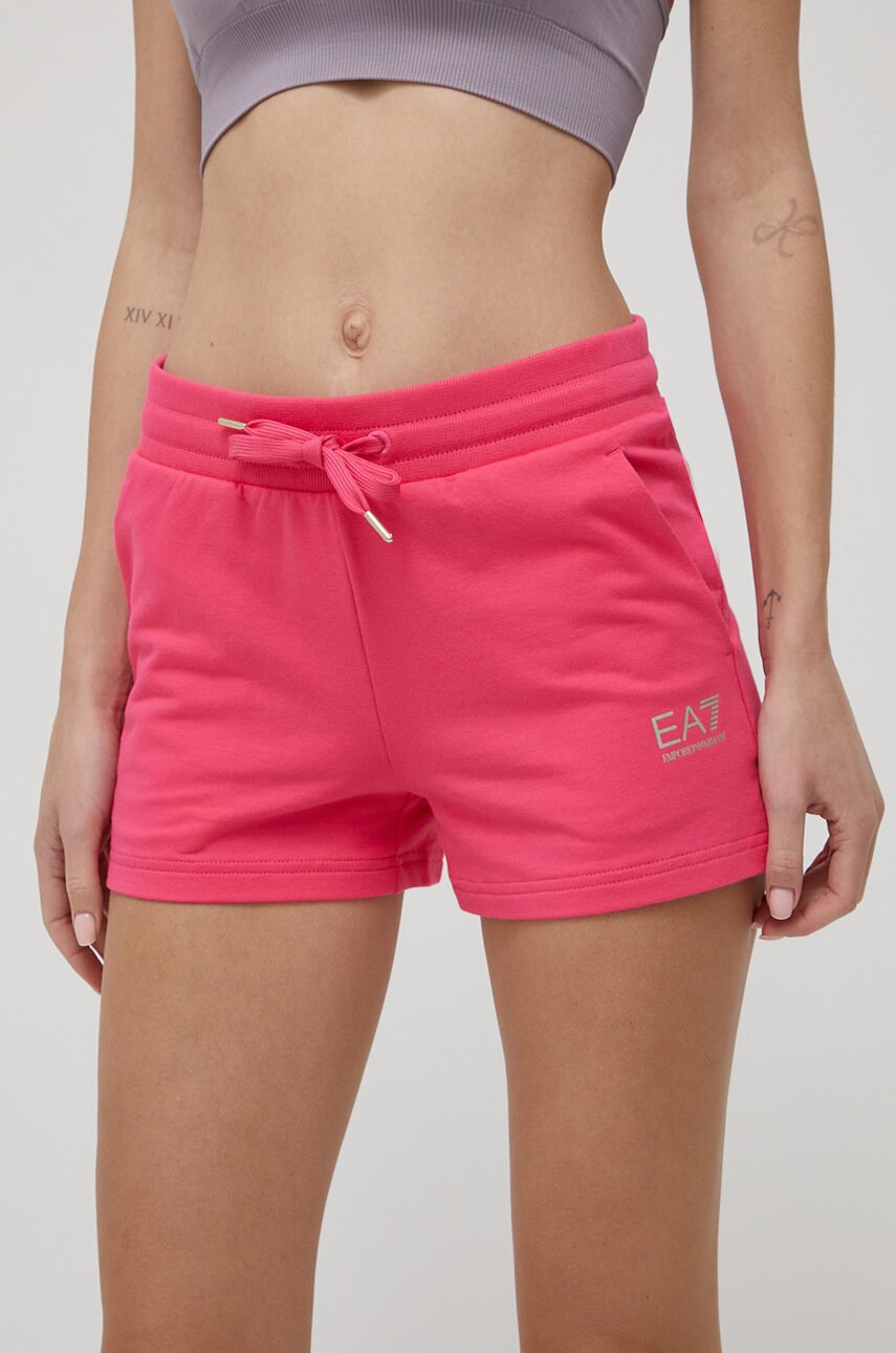 Ea7 emporio armani pantaloni scurti femei, culoarea violet, neted, medium waist