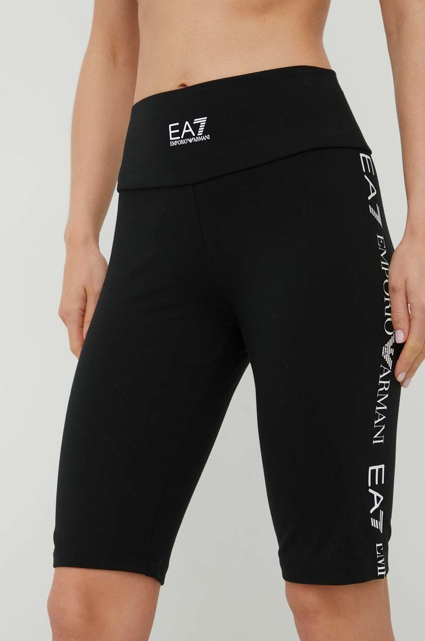 EA7 Emporio Armani szorty Training damskie kolor czarny z nadrukiem high waist