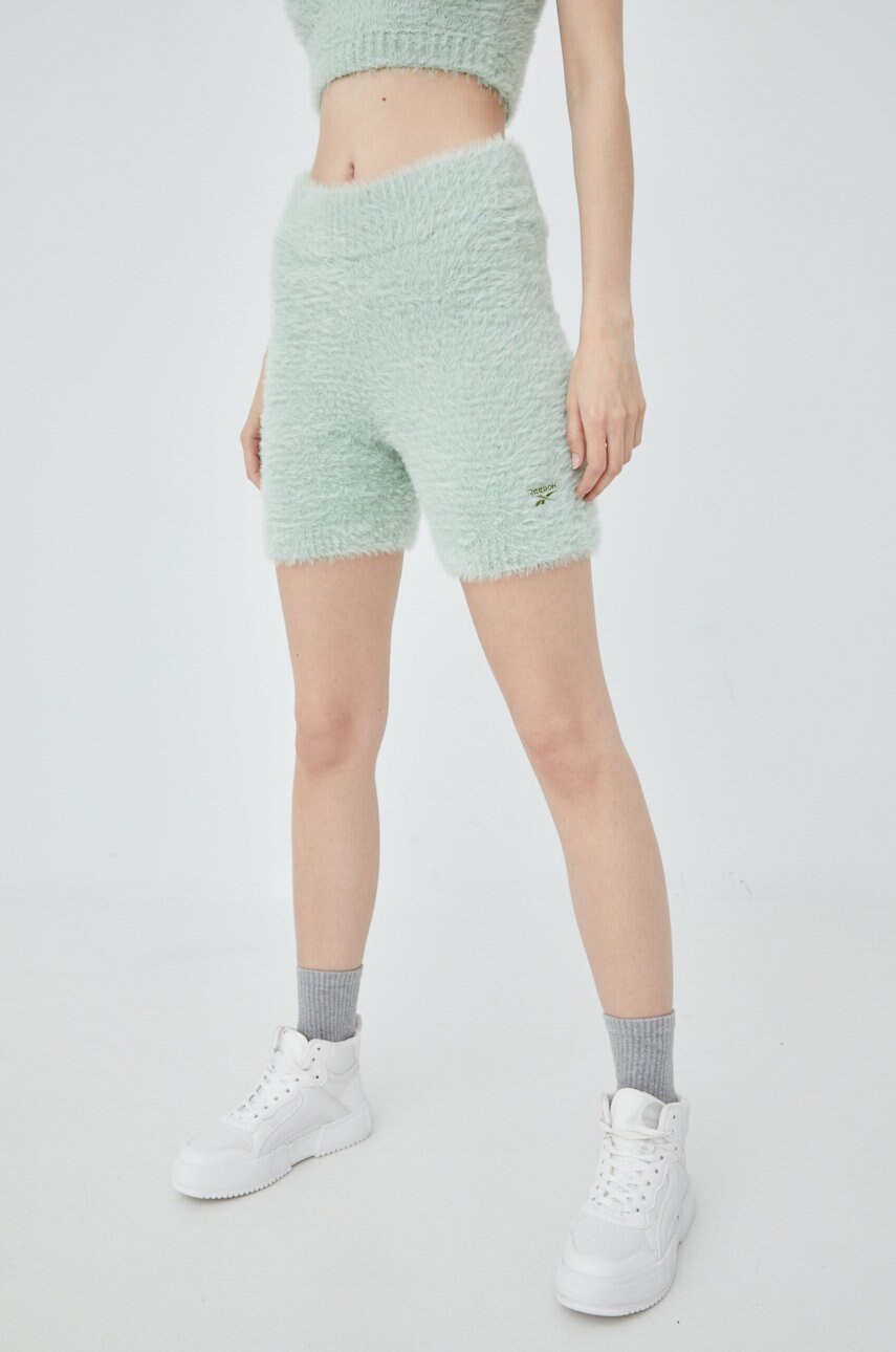 Levně Kraťasy Reebok Classic H46811 dámské, zelená barva, s aplikací, high waist