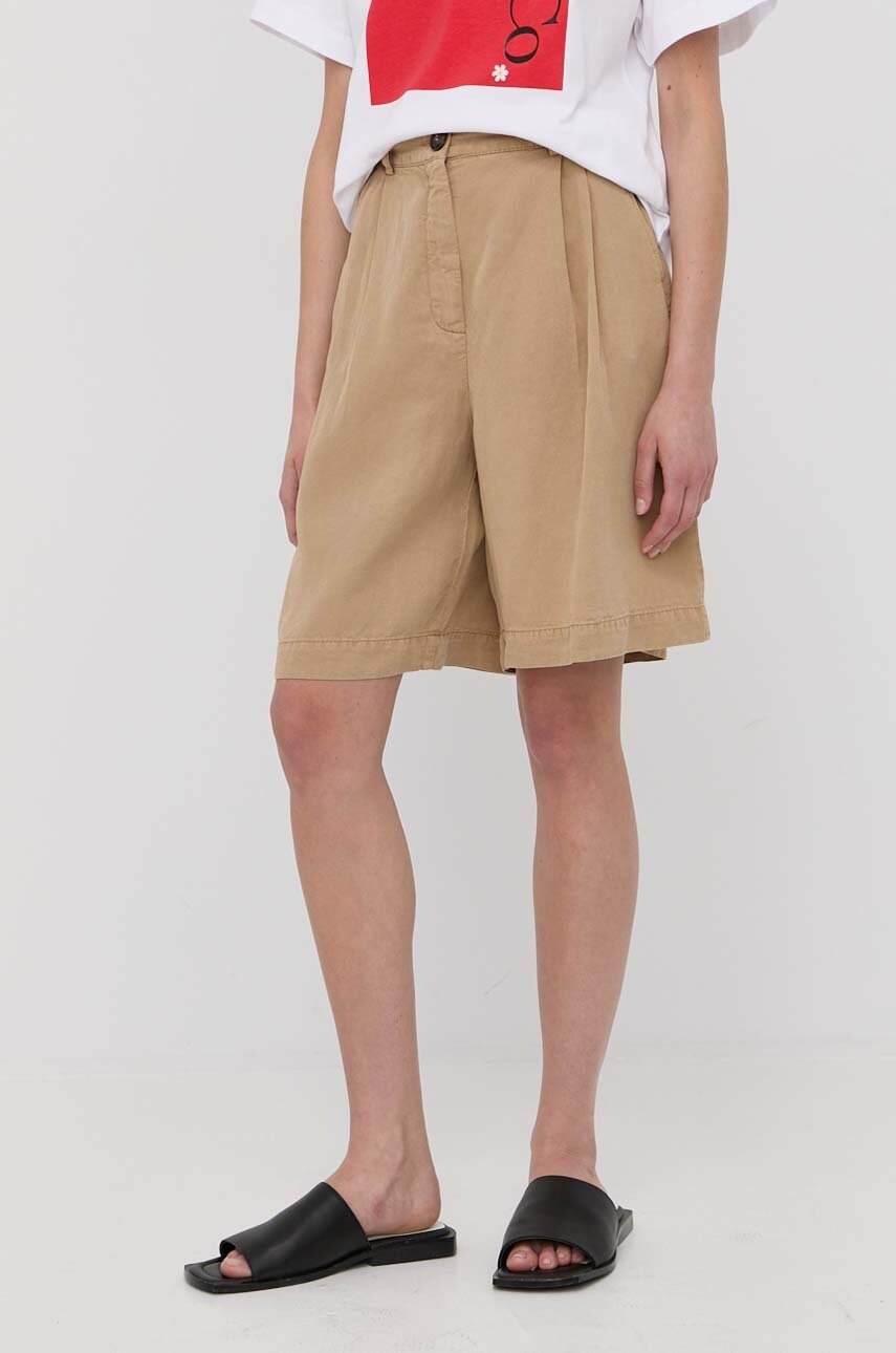 Max&co. pantaloni scurti femei, culoarea bej, neted, high waist