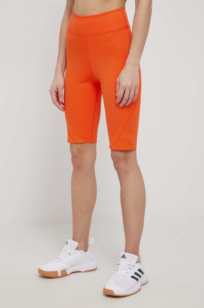 adidas by Stella McCartney pantaloni scurți de antrenament femei, culoarea portocaliu, neted, high waist adidas by Stella McCartney