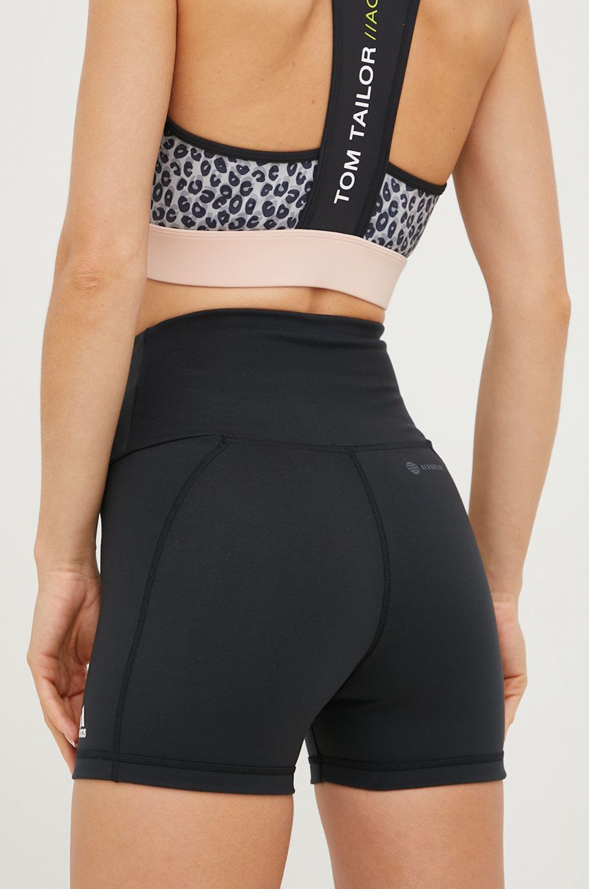 Adidas Pantaloni Scurți De Antrenament Yoga Essentials Femei, Culoarea Negru, Neted, High Waist