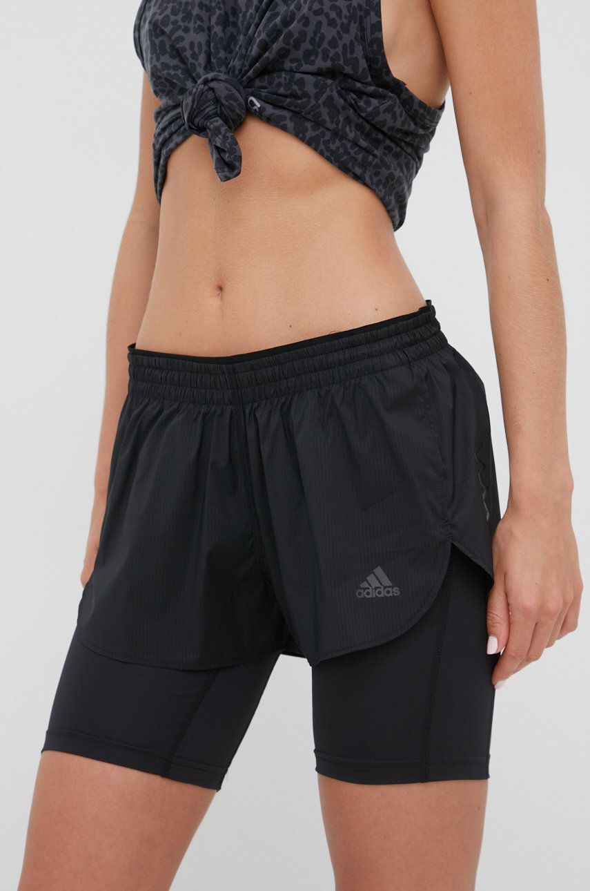 adidas Performance pantaloni scurți de alergare Run Fast HB9225 femei, culoarea negru, neted, high waist adidas imagine noua