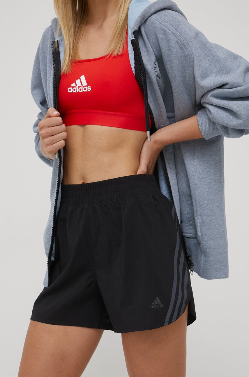 Adidas Performance Pantaloni Scurti De Alergare Run Icons 3-stripes H57185 Femei, Culoarea Negru, Cu Imprimeu, High Waist