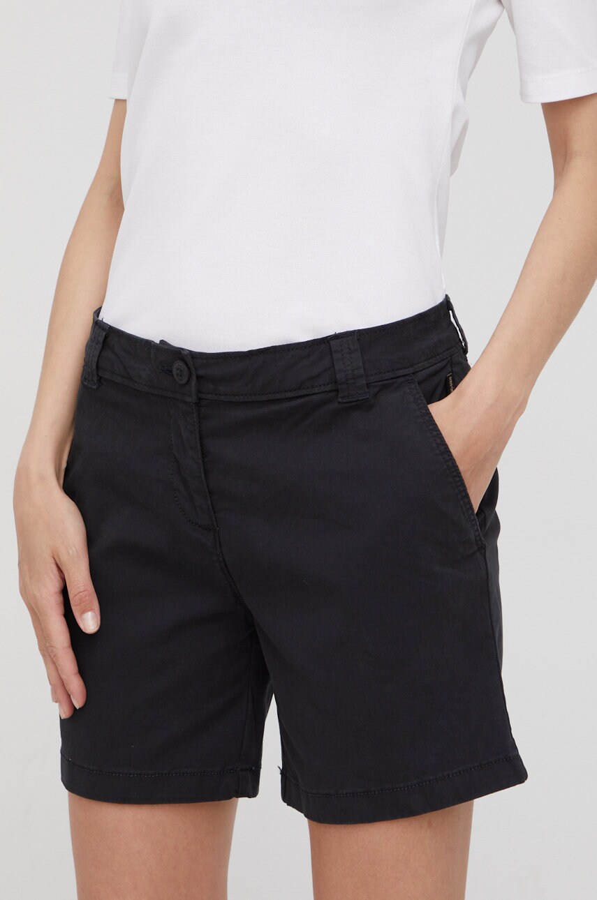 Napapijri pantaloni scurti femei, culoarea negru, neted, medium waist