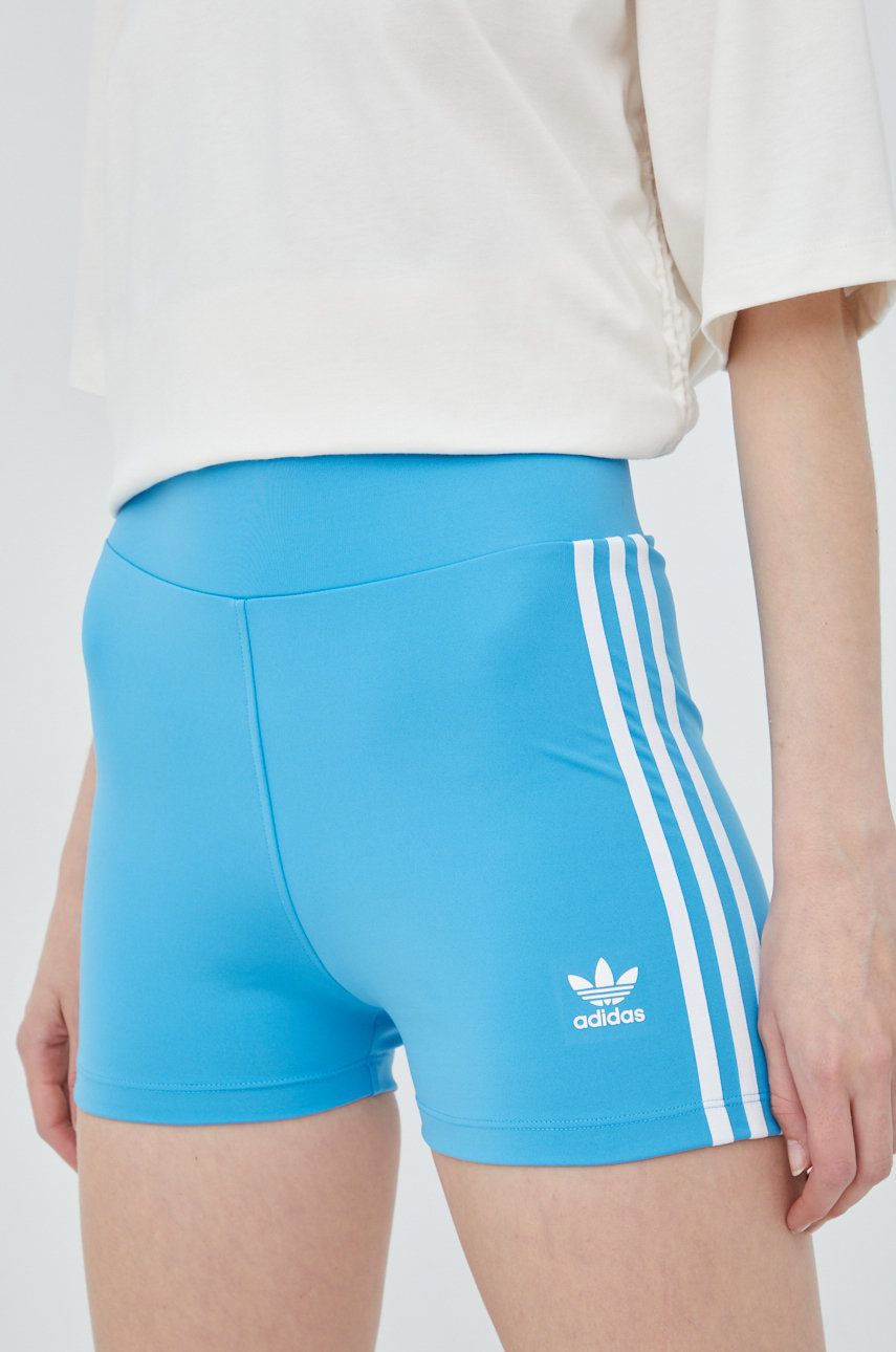 adidas Originals pantaloni scurti Adicolor HC1959 femei, culoarea turcoaz, cu imprimeu, high waist