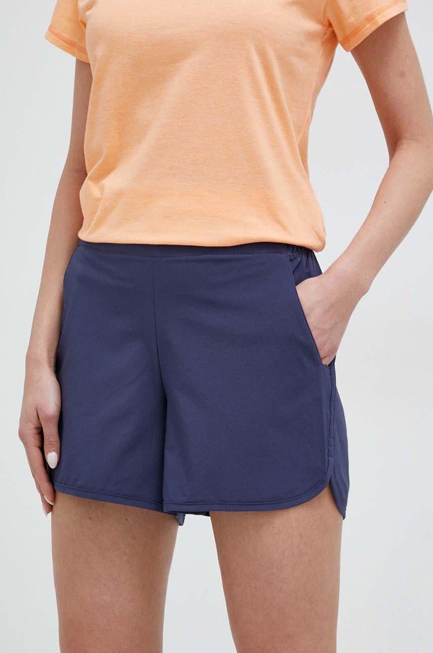 Columbia Pantaloni Scurti Outdoor Pleasant Creek Femei, Culoarea Albastru Marin, Neted, High Waist