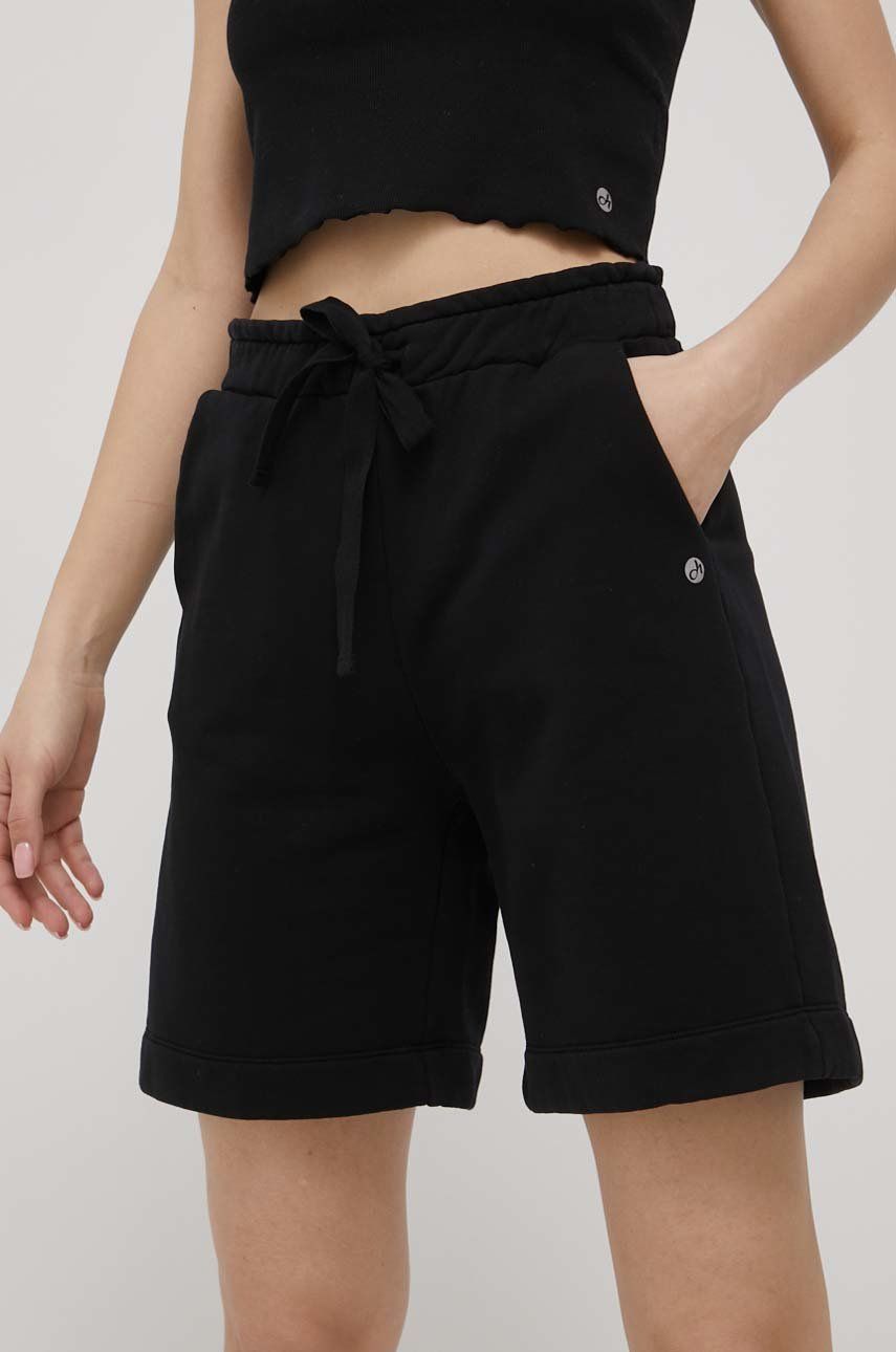 Bavlněné šortky Deha dámské, černá barva, hladké, high waist - černá -  100% Bavlna