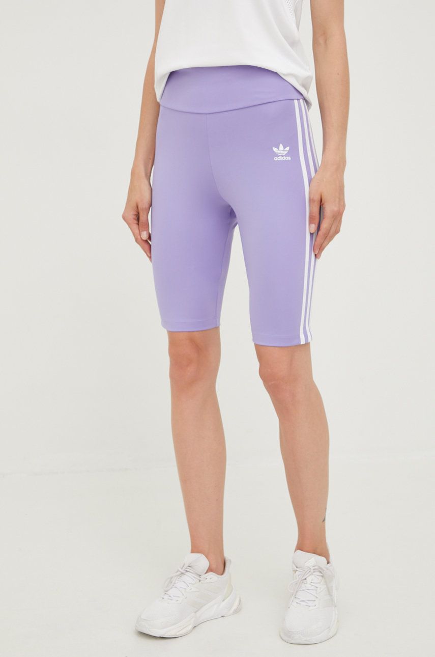 Adidas Originals Pantaloni Scurti Femei, Culoarea Violet, Cu Imprimeu, High Waist He0408-lpurpl