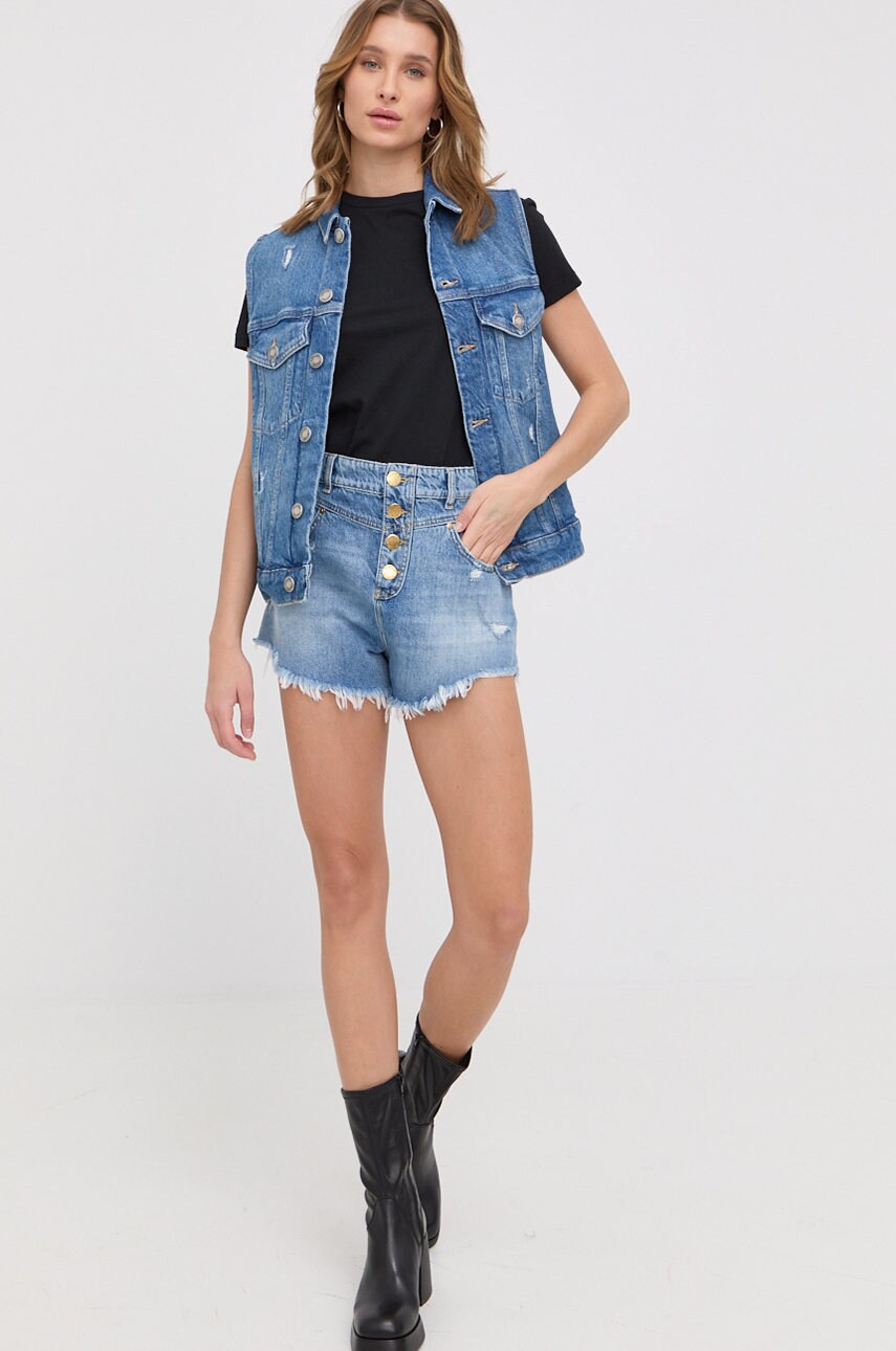 

Джинсовые шорты Pinko женские цвет фиолетовый однотонные высокая посадка