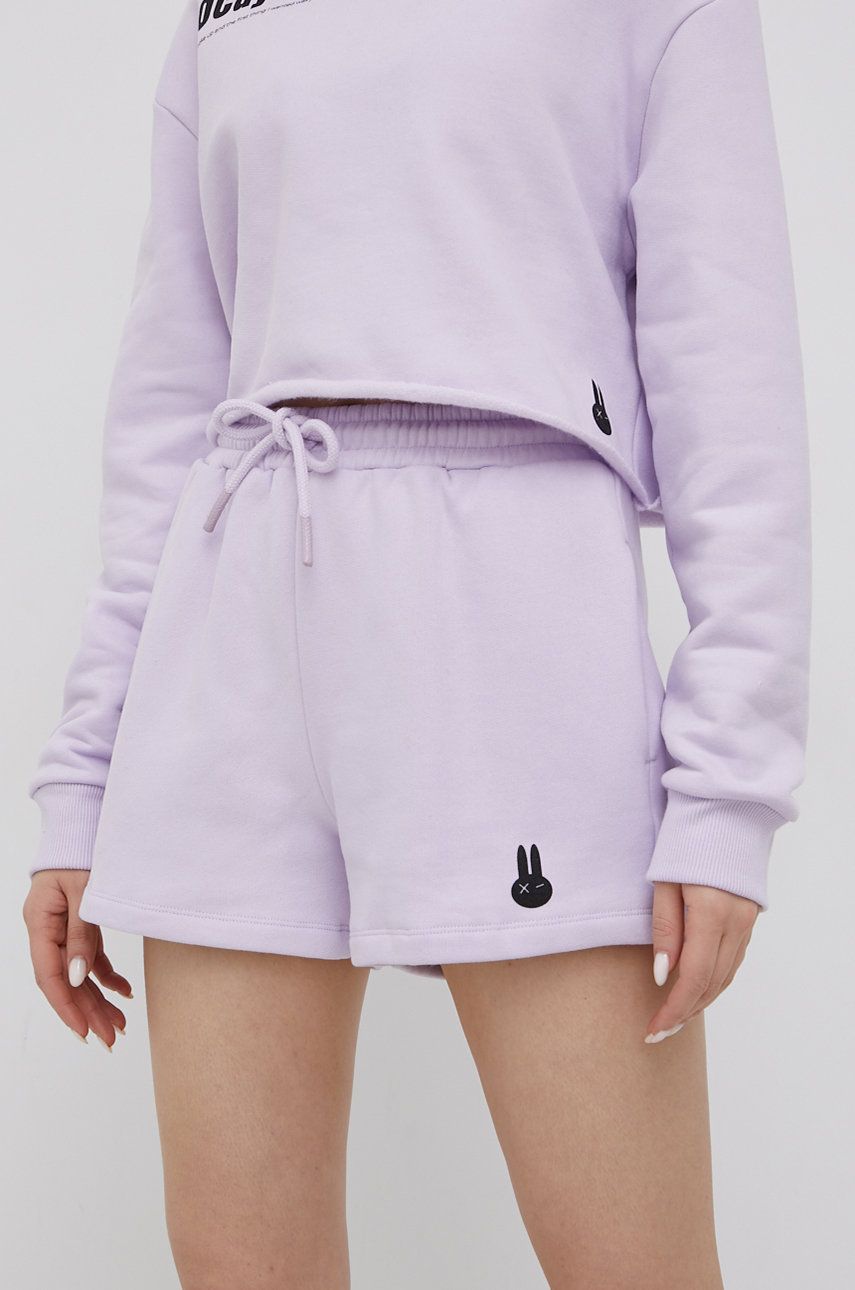 Bavlněné šortky OCAY dámské, fialová barva, hladké, high waist - fialová -  100% Organická bavl