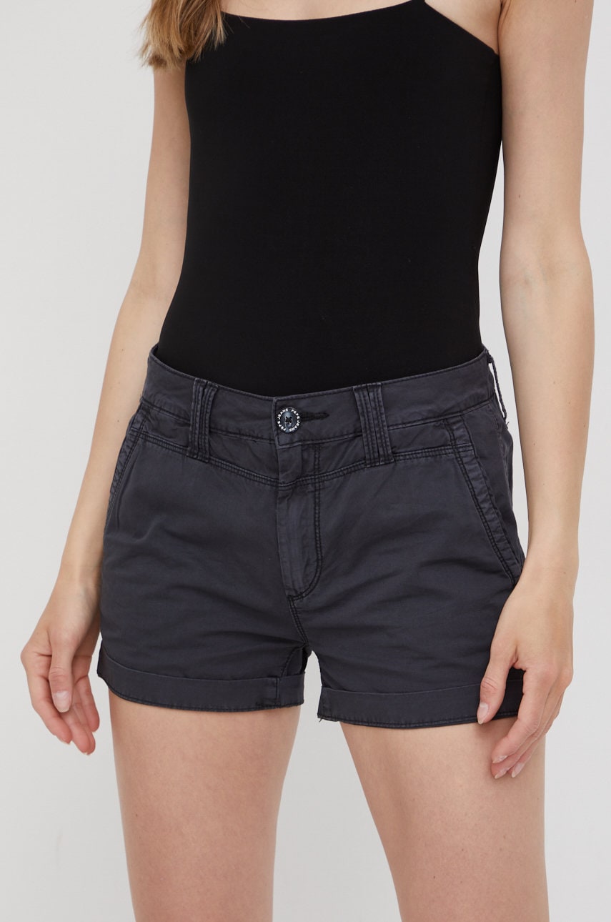 bavlnene-sortky-pepe-jeans-balboa-short-damske-seda-barva-hladke-medium-waist