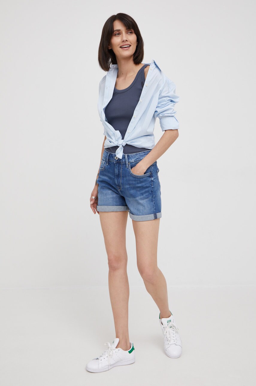 

Джинсовые шорты Pepe Jeans Mary Short женские цвет синий однотонные высокая посадка