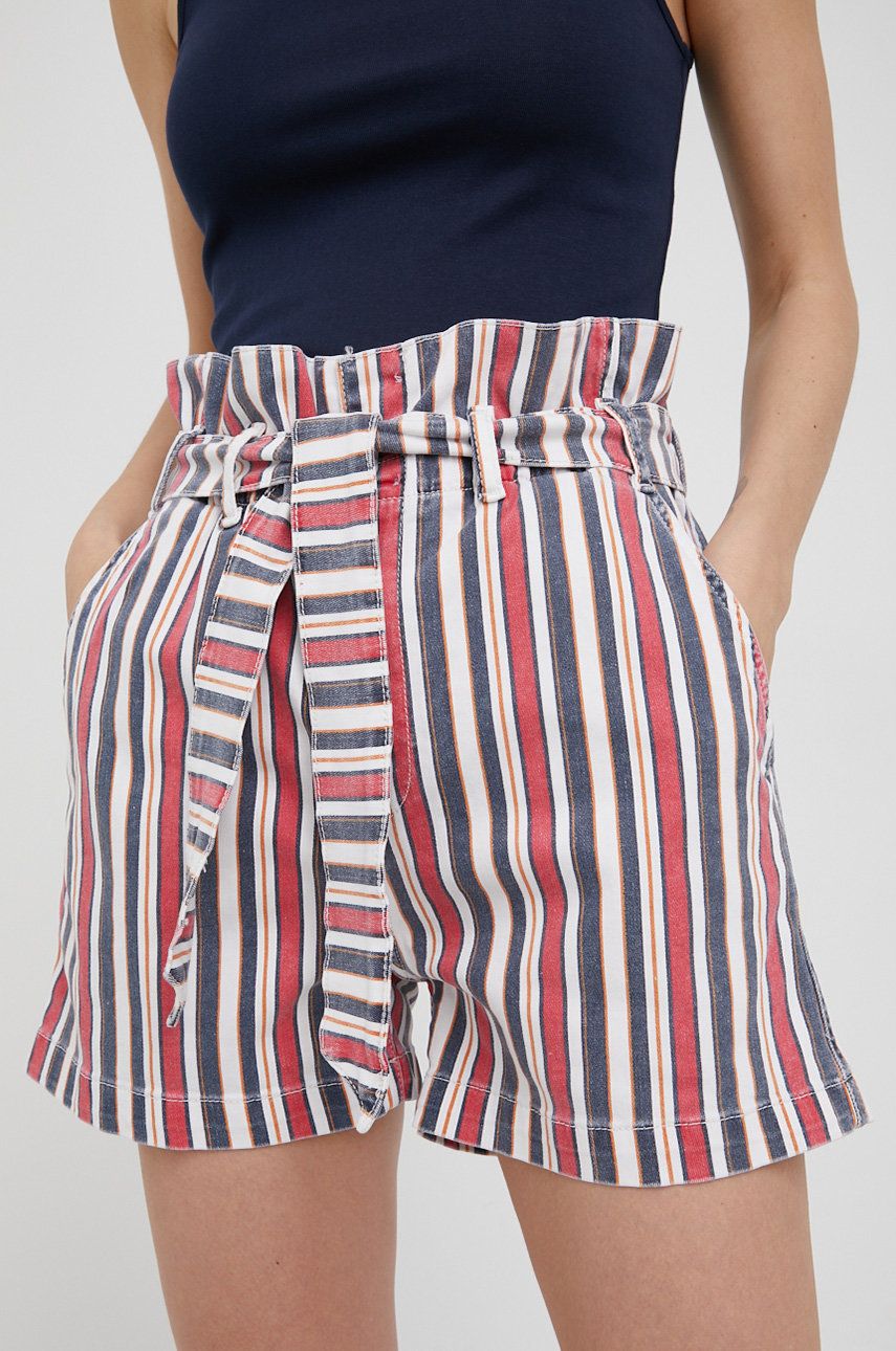 Džínové šortky Pepe Jeans Phoebe Stripe dámské, vzorované, high waist