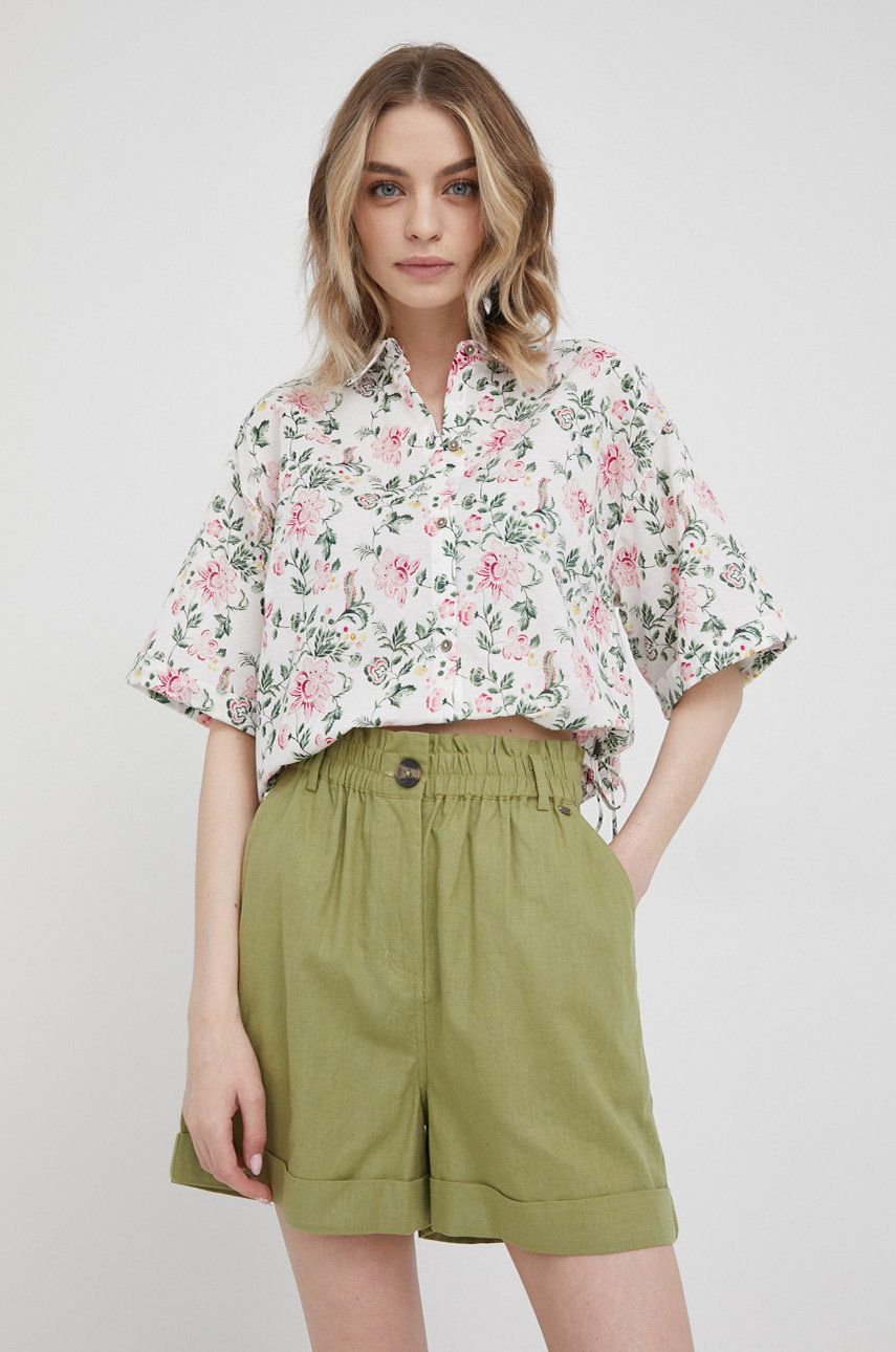 Pepe Jeans Pantaloni Scurti Din Amestec De In Muriel Femei, Culoarea Verde, Neted, High Waist