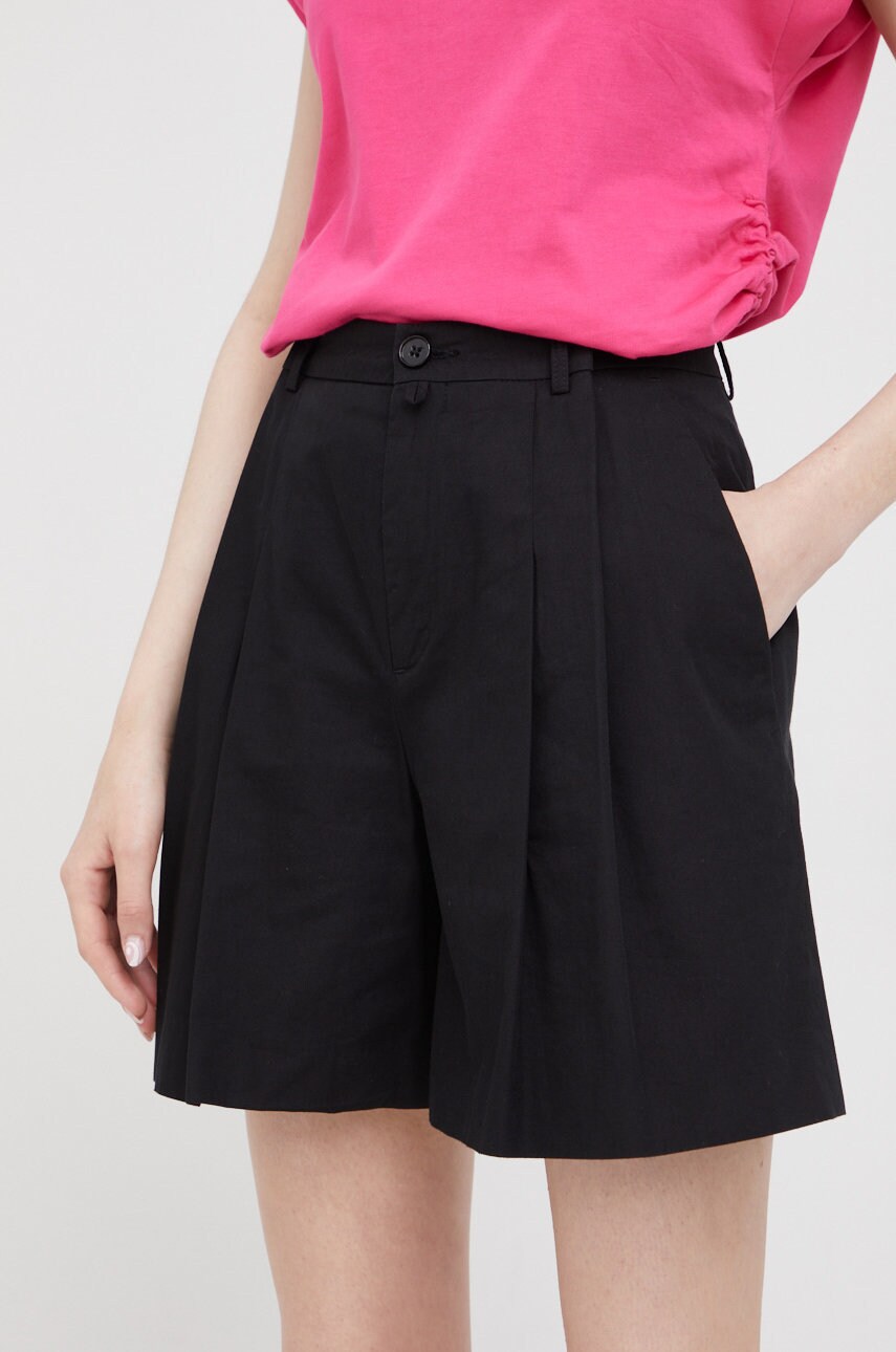 Drykorn pantaloni scurti femei, culoarea negru, neted, high waist
