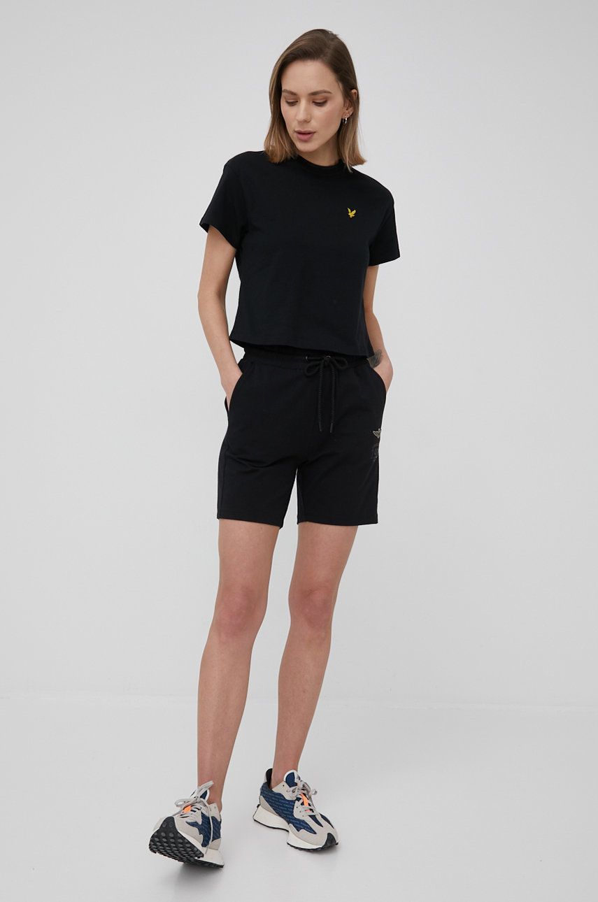 Aeronautica Militare pantaloni scurti femei, culoarea negru, cu imprimeu, medium waist 2022 ❤️ Pret Super answear imagine noua 2022