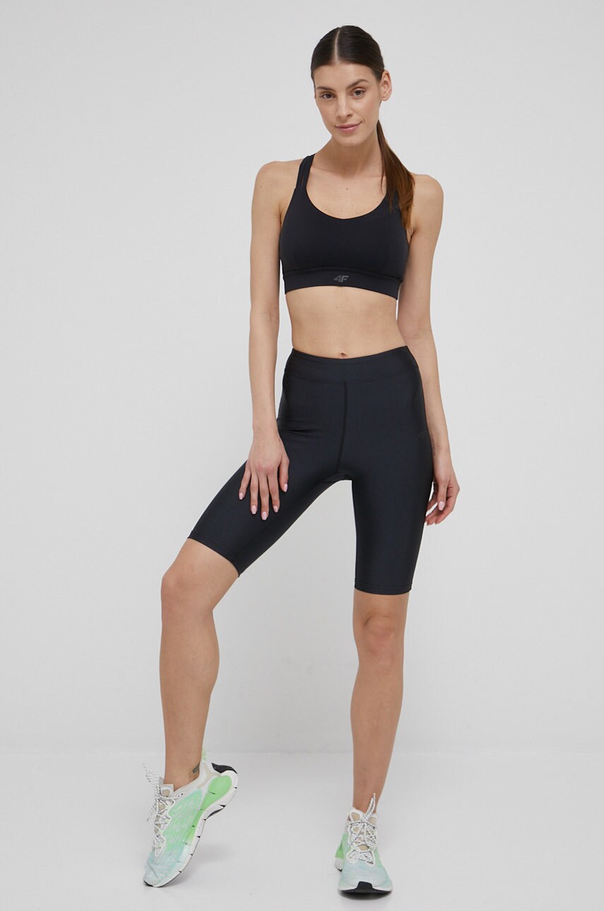 4f pantaloni scurți de antrenament femei, culoarea negru, neted, medium waist