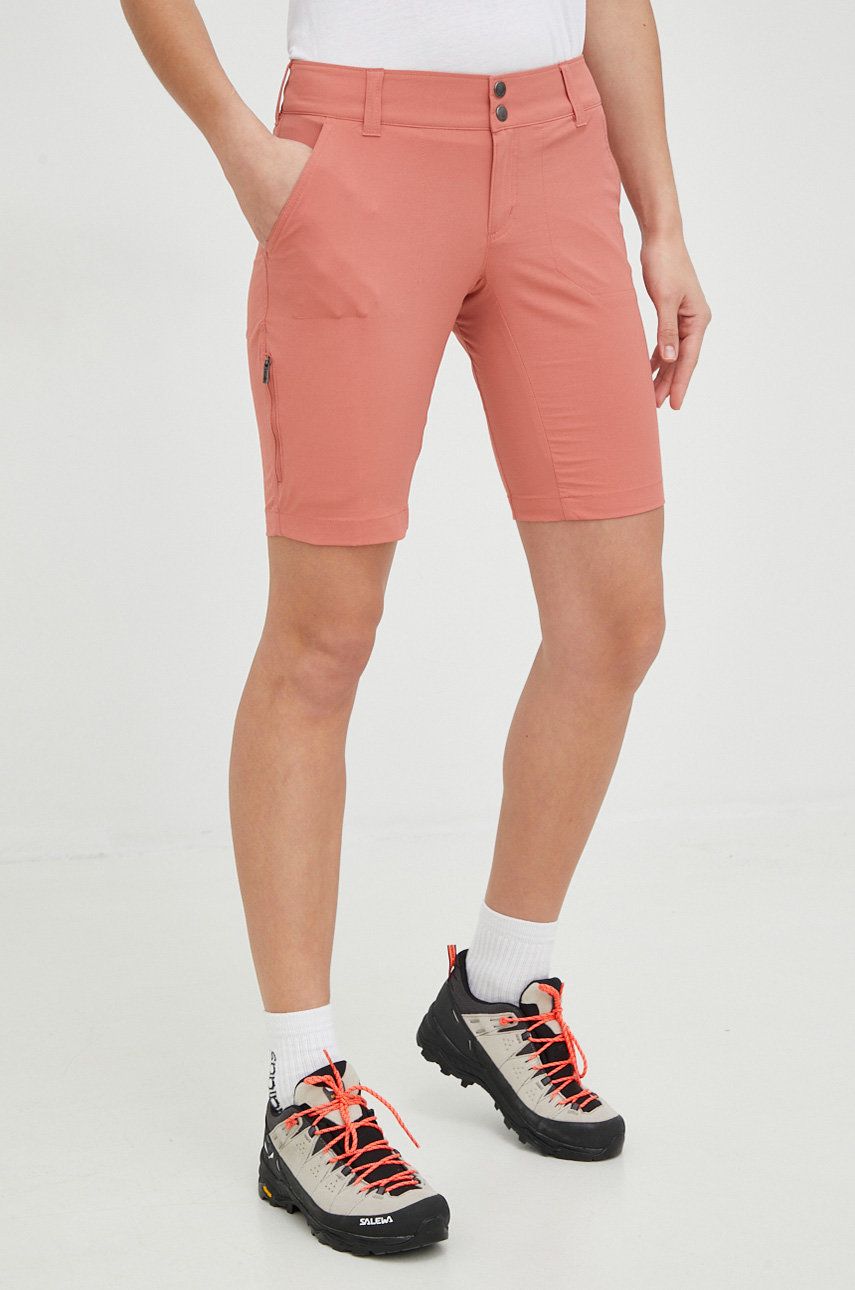 Columbia pantaloni scurți outdoor Saturday Trail femei, culoarea portocaliu, neted, medium waist