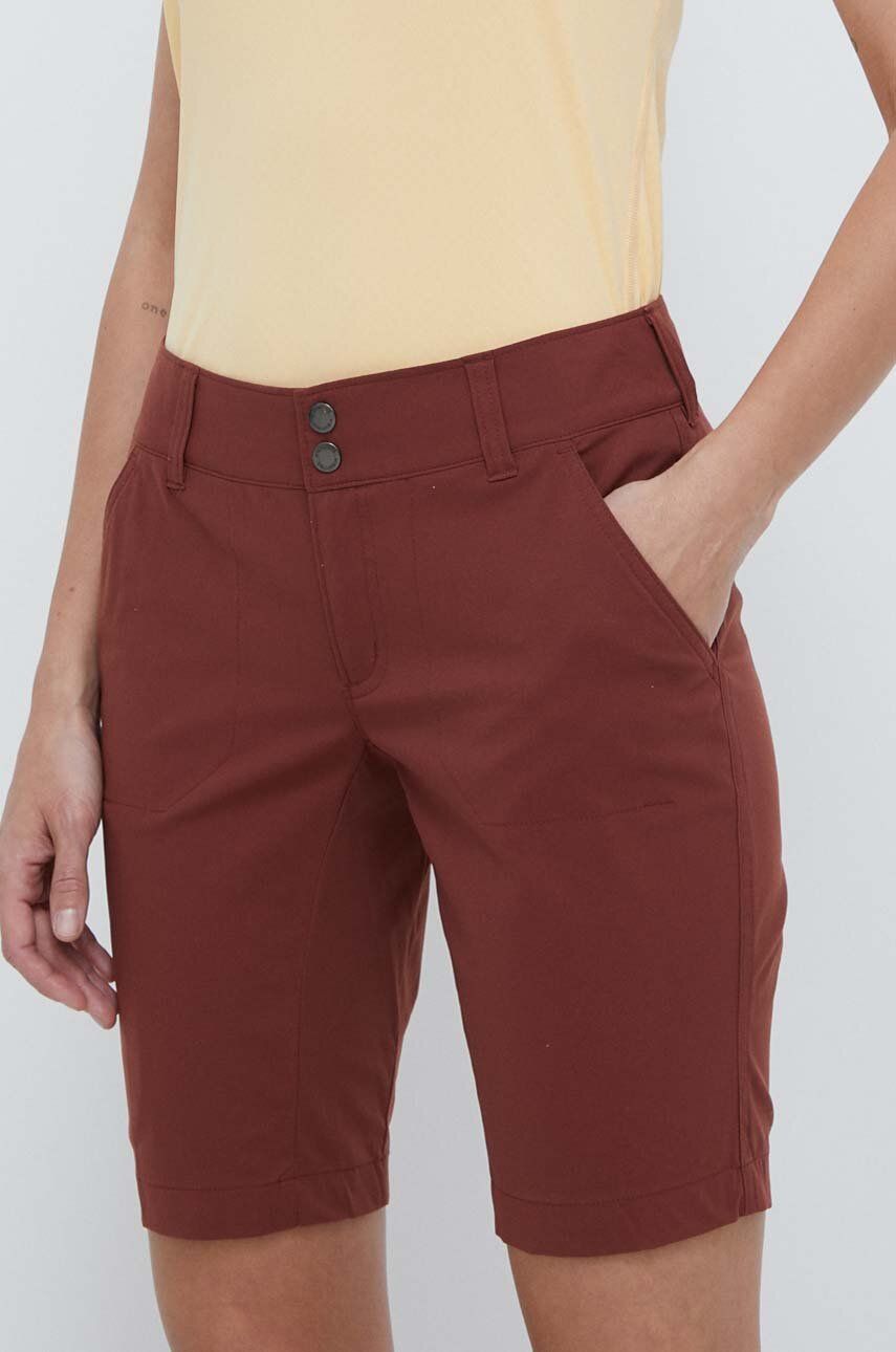Columbia pantaloni scurți outdoor Saturday Trail femei, culoarea bordo, uni, medium waist 1579881