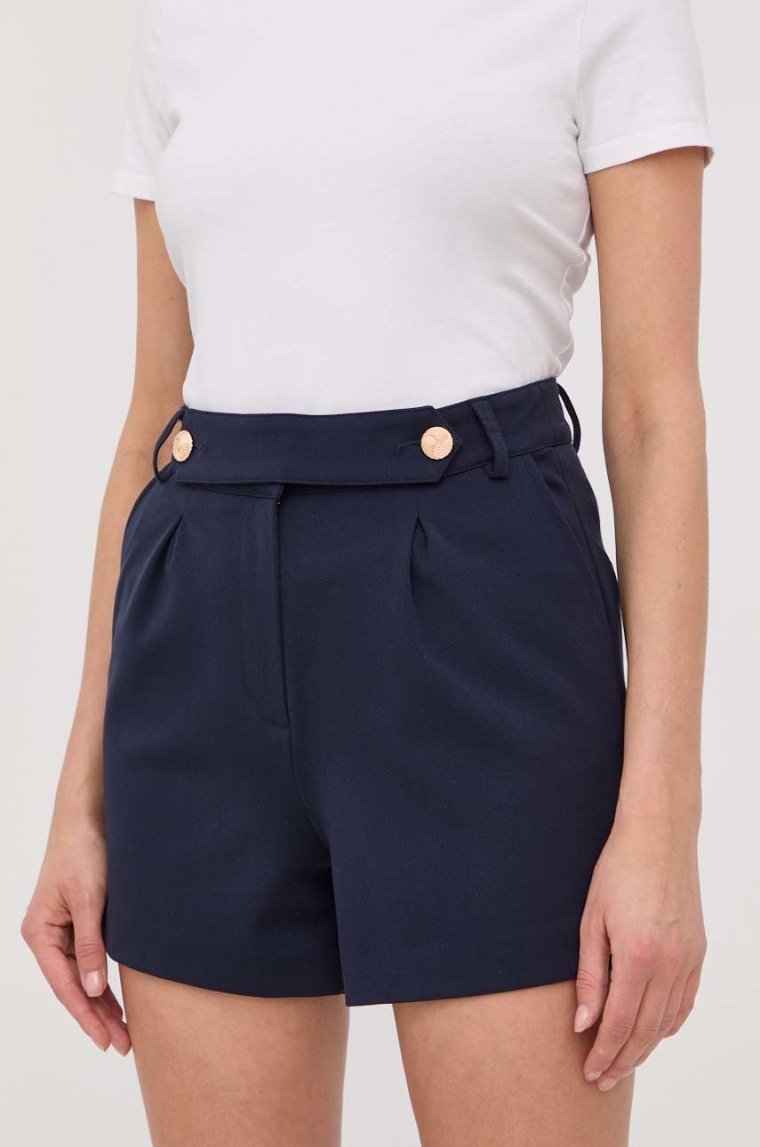 Morgan pantaloni scurti femei, culoarea albastru marin, neted, high waist